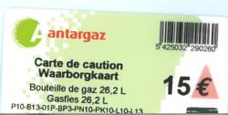 CARTE CAUTION GAZ 15€ TVAC POUR B13 / BP3 / P10 / 01P